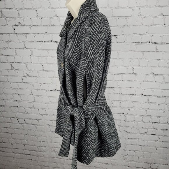 Draper James Black White Wool Blend Tweed Belted Sleeveless Cape Coat Size M/L - Picture 14 of 16